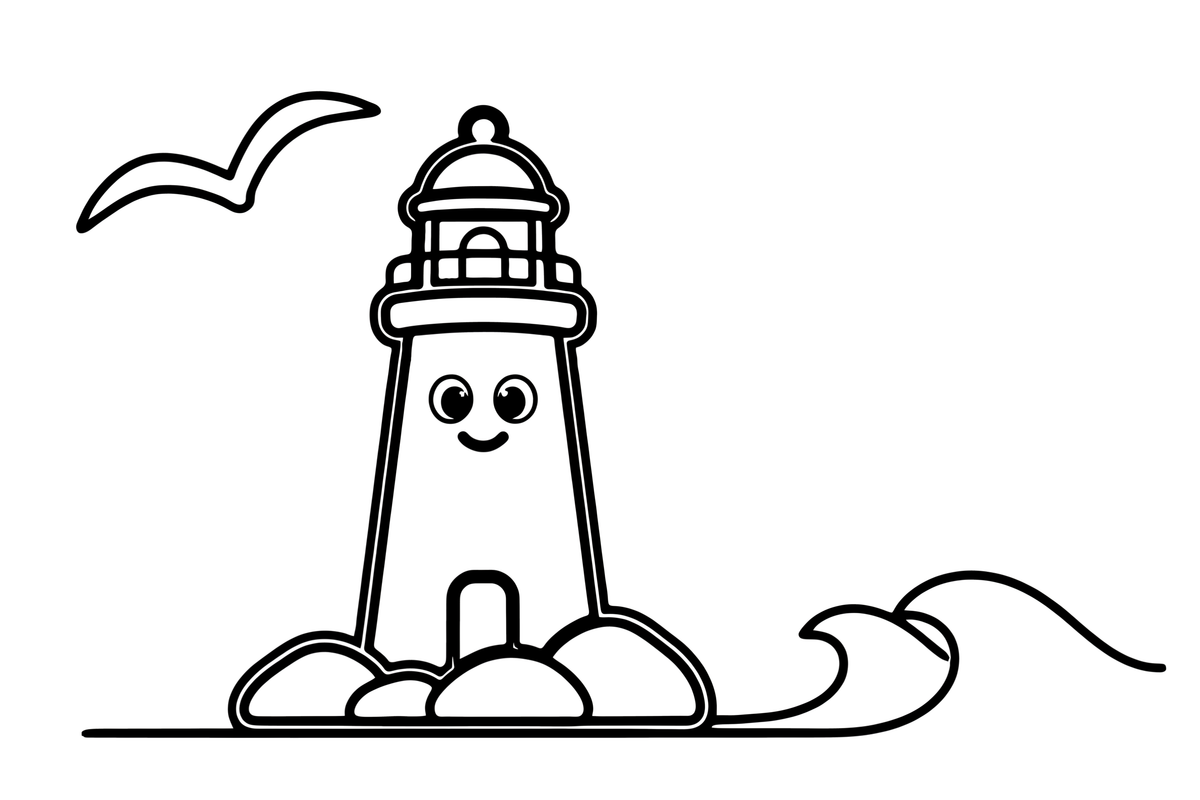 A tall lighthouse standing on a rocky shore – Lighthouse coloring page