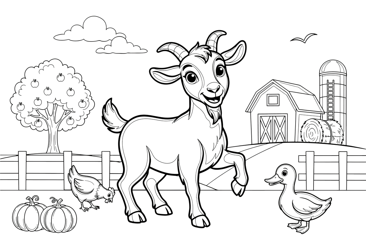 A goat standing in the farmyard – Goat coloring page