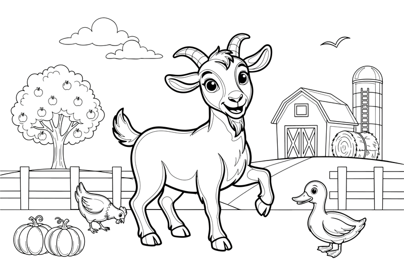 A goat standing in the farmyard – Goat coloring page