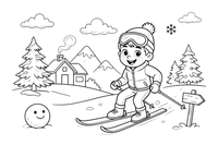 A skier gliding down a snowy slope – Winter Sports Adventure coloring page