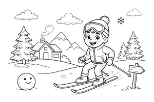 A skier gliding down a snowy slope – Winter Sports Adventure coloring page