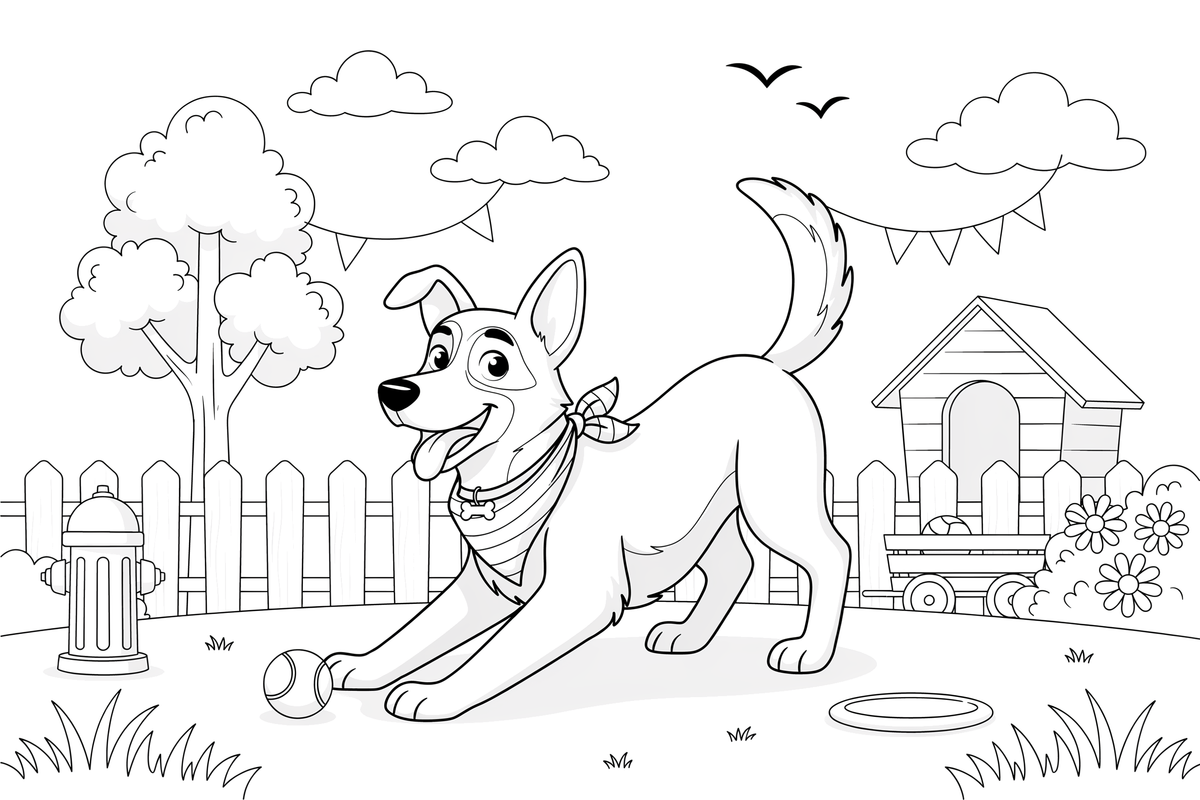 German shepherd stretching – Playful German shepherd Dog coloring page