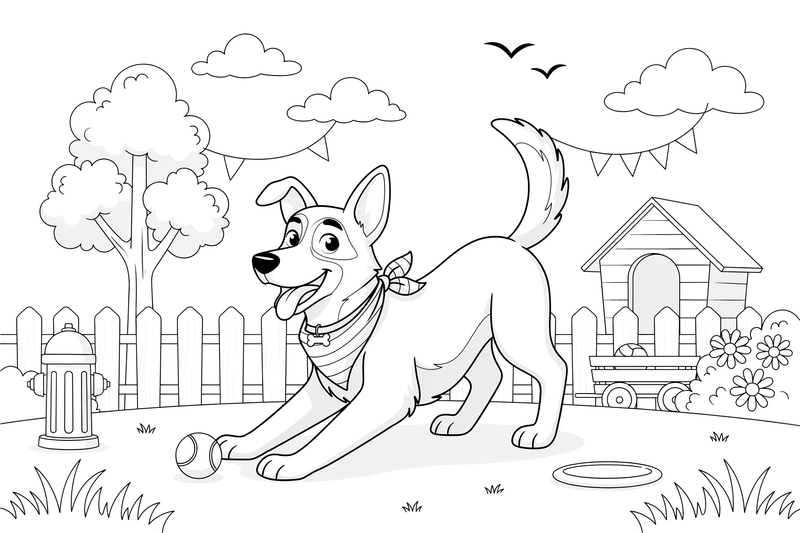 German shepherd stretching – Playful German shepherd Dog coloring page