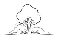 A tall oak tree with a wide leafy crown – Forest Plant Wonders coloring page