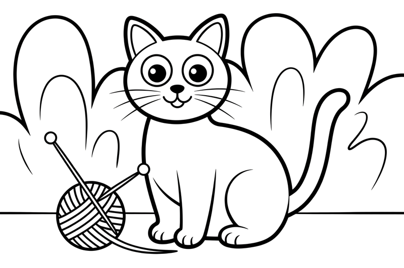 Siamese Cat with knitting needles – Siamese Cat Daily Life coloring page