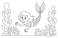 Mermaid swimming through a colorful coral reef – Mermaid Magical Moments coloring page