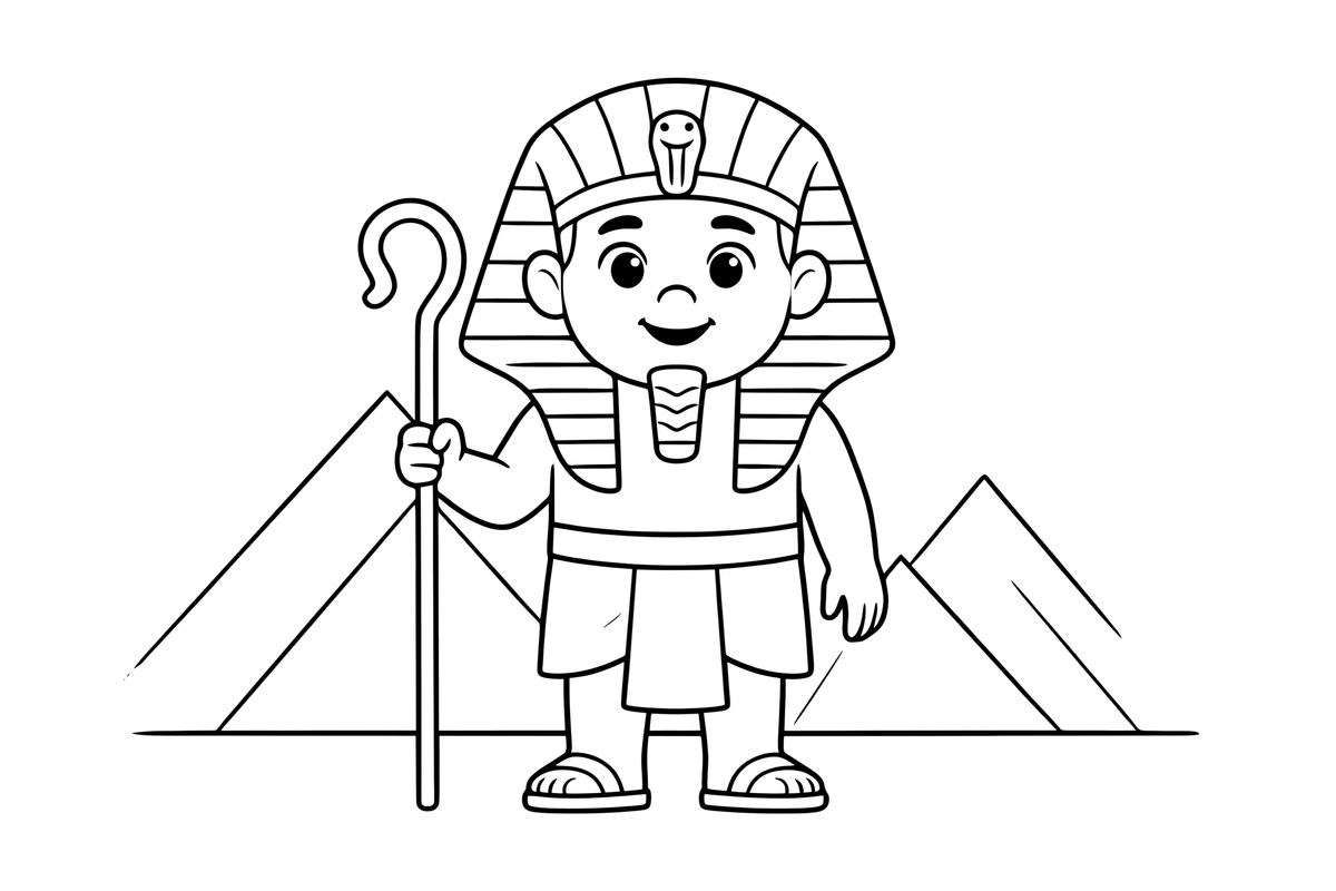 An Egyptian pharaoh with a striped headdress and a crook – Historic People Around the World coloring page