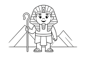 An Egyptian pharaoh with a striped headdress and a crook – Historic People Around the World coloring page