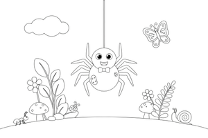 A spider hanging from a single thread – Spiders coloring page
