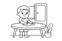 A child wiping the table with a cloth – Chores & Helping coloring page