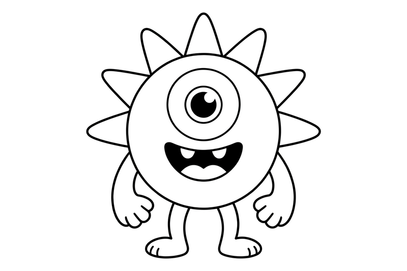 A round monster with one big eye in the middle, smiling – Monsters coloring page
