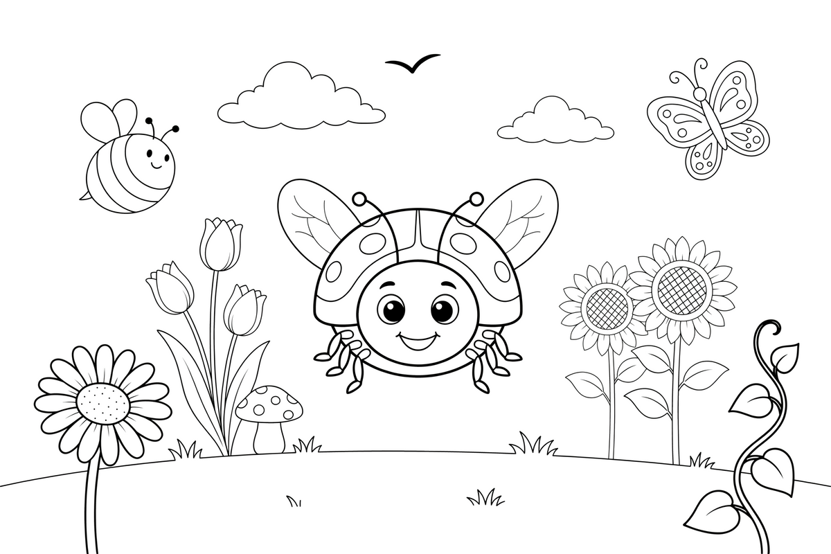 A ladybug flying with tiny wings out – Ladybug coloring page