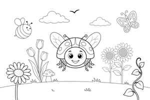 A ladybug flying with tiny wings out – Ladybug coloring page