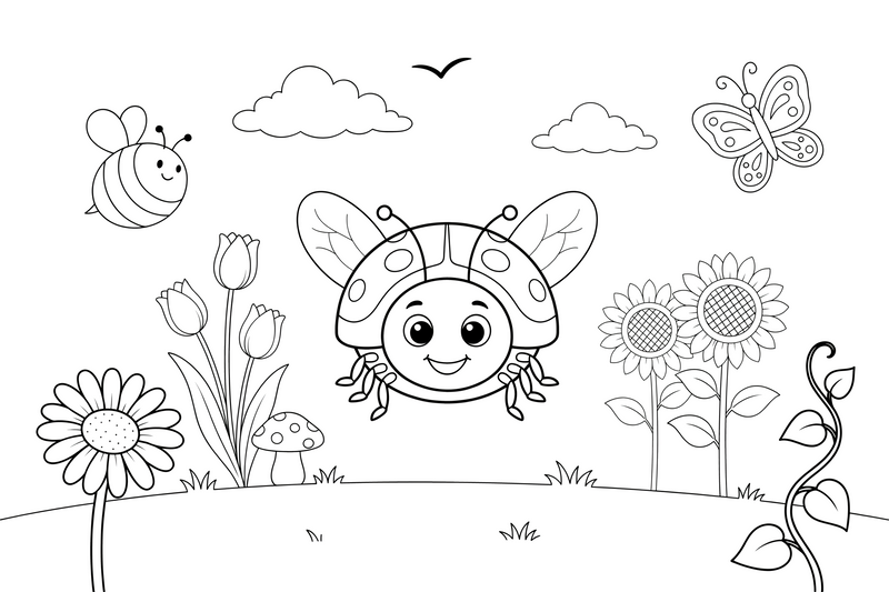 A ladybug flying with tiny wings out – Ladybug coloring page