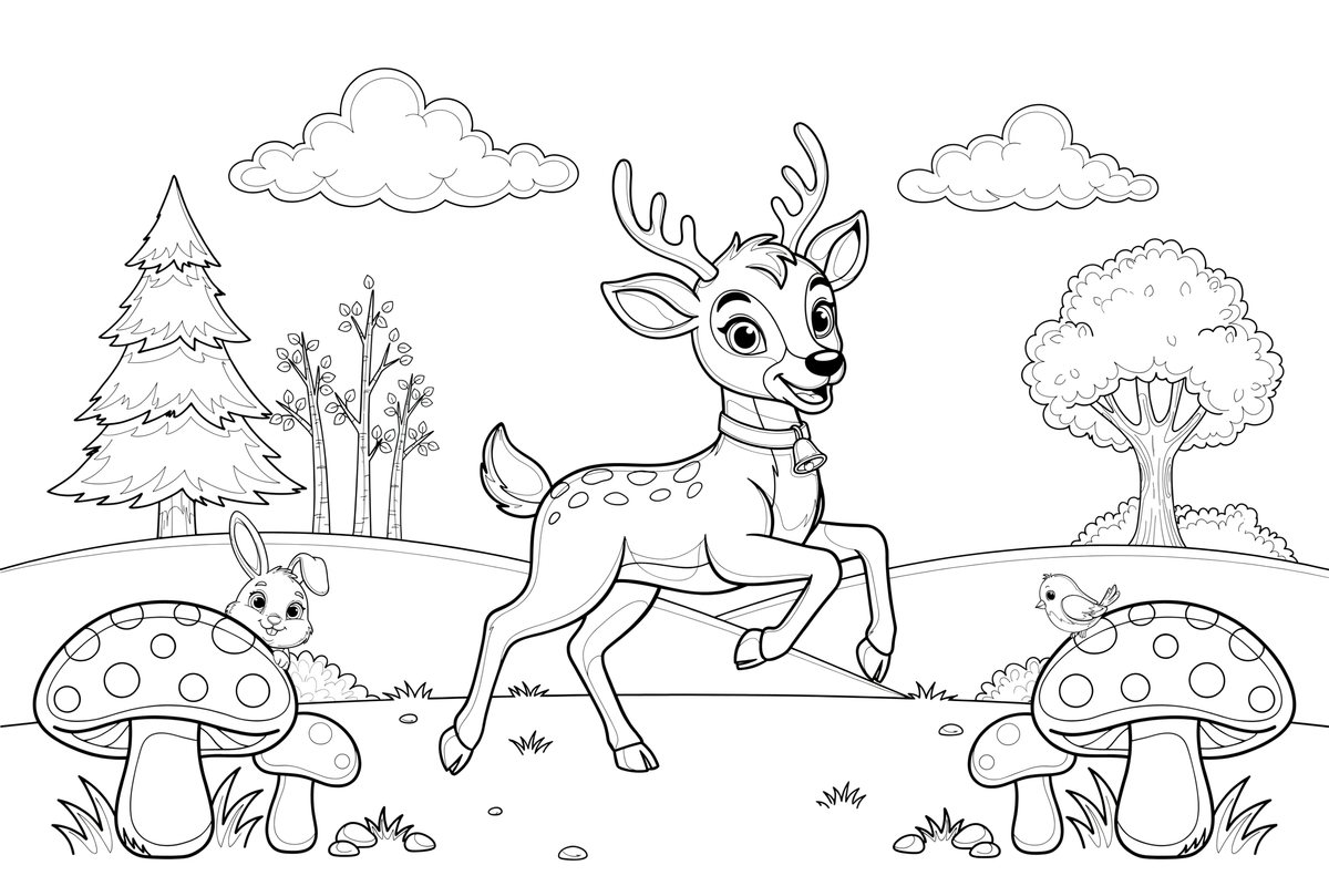 A deer standing in the forest – Playful Deer in Wild coloring page
