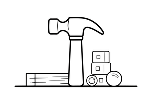 One big hammer, close up – Builder's Tools coloring page