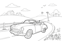 A vintage car with a folded roof driving down a country lane – Different cars coloring page