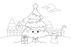 A Christmas tree with a string of lights – Christmas tree coloring page