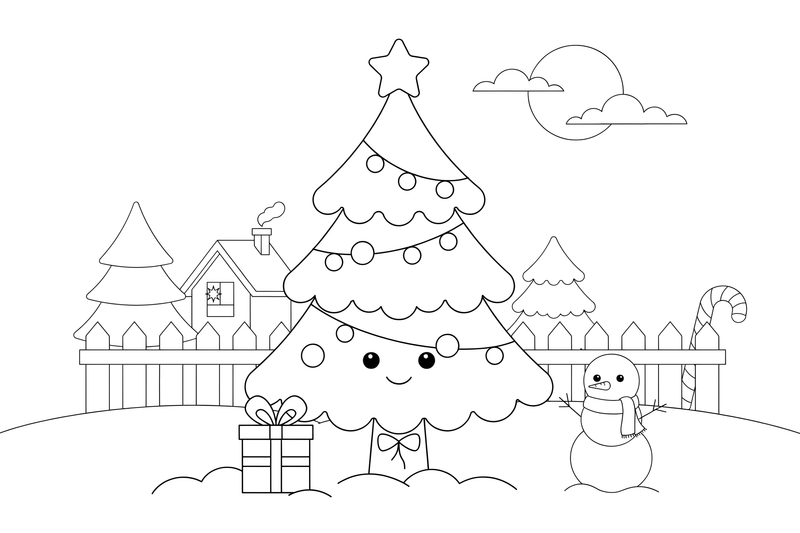 A Christmas tree with a string of lights – Christmas tree coloring page