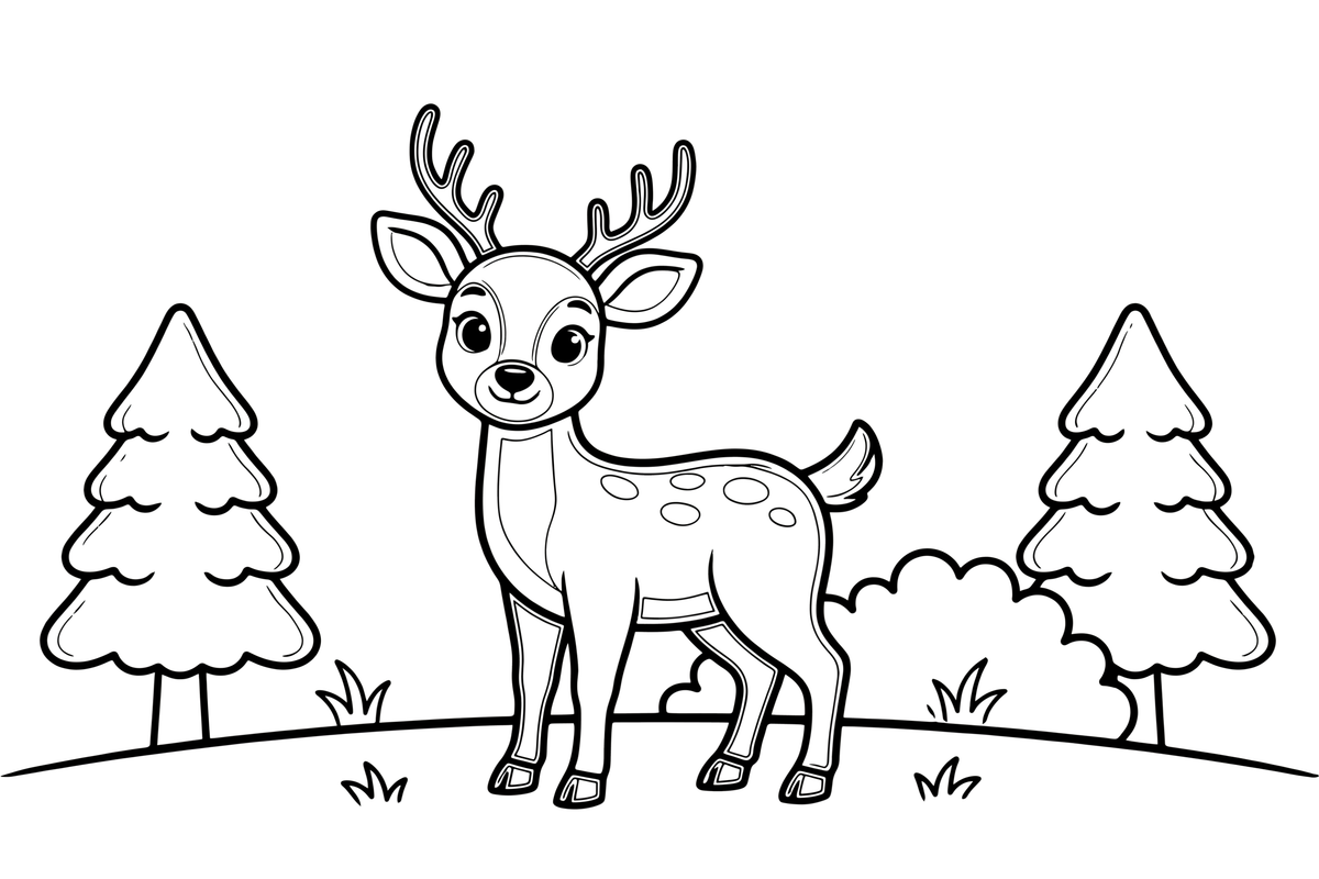 A deer standing in the forest – Playful Deer in Wild coloring page