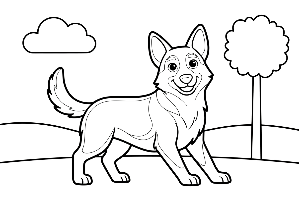 German shepherd stretching – Playful German shepherd Dog coloring page