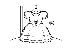 One big pretty dress on a hanger, close up, filling the page – Clothes & Fashion coloring page