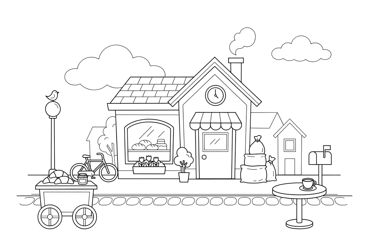 Front Window Bakery – Cozy Bakery Place coloring page