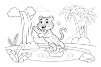 A tiger by a jungle waterfall – Playful Tiger Wild coloring page