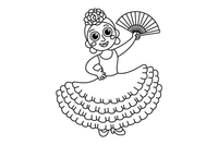 A flamenco dancer with a ruffled dress and fan – Dancing Dancing coloring page