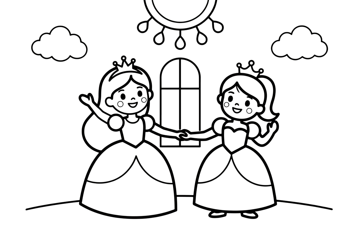 Princesses dancing at a ball – Princesses in Royal Moments coloring page