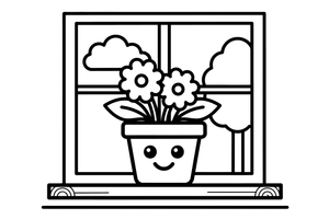 Marigold a flower pot on a windowsill – Marigold Flower Garden coloring page