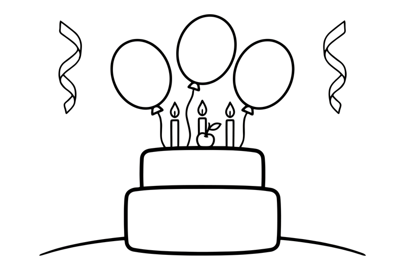A cake topped with a cherry and candles – Birthday Cake Wishes coloring page