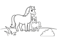A mother pony with a little foal – Ponies coloring page