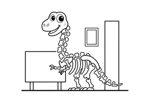 A big dinosaur skeleton standing in a museum hall – Historic Museum Places coloring page