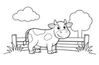 A cow by a wooden fence – Cow coloring page