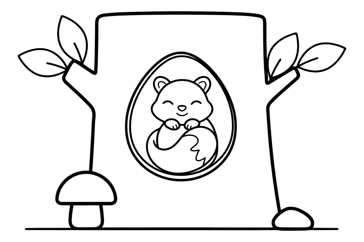 A squirrel curled up in a hole in a tree – Animal Homes coloring page