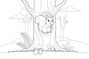 A squirrel curled up in a hole in a tree – Animal Homes coloring page