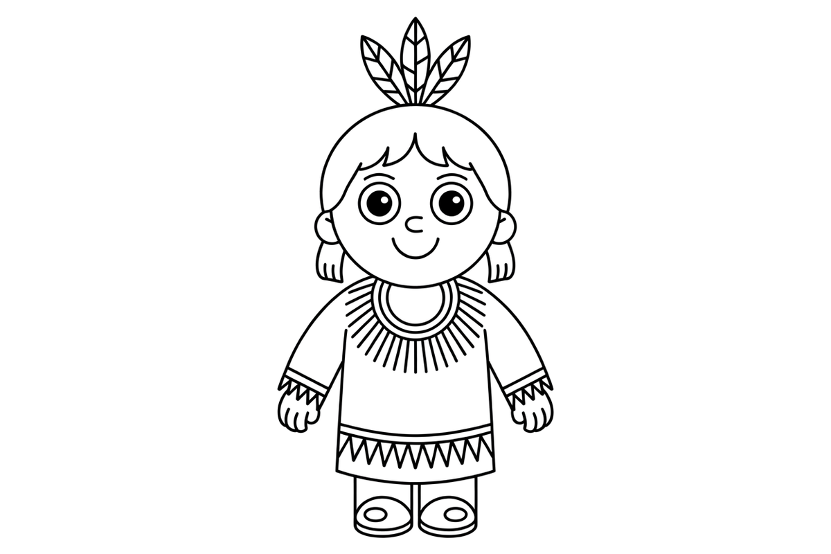 A Native American in traditional dress with feathers (respectful) – Cultures coloring page