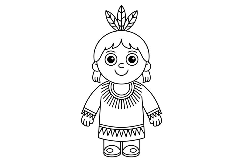 A Native American in traditional dress with feathers (respectful) – Cultures coloring page