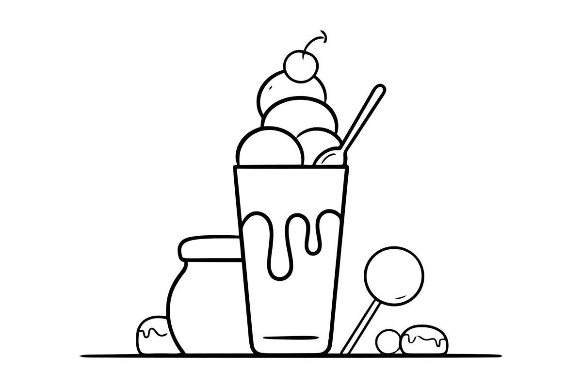 An ice cream sundae in a tall glass with a cherry – Delightful Sweets coloring page