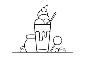 An ice cream sundae in a tall glass with a cherry – Delightful Sweets coloring page