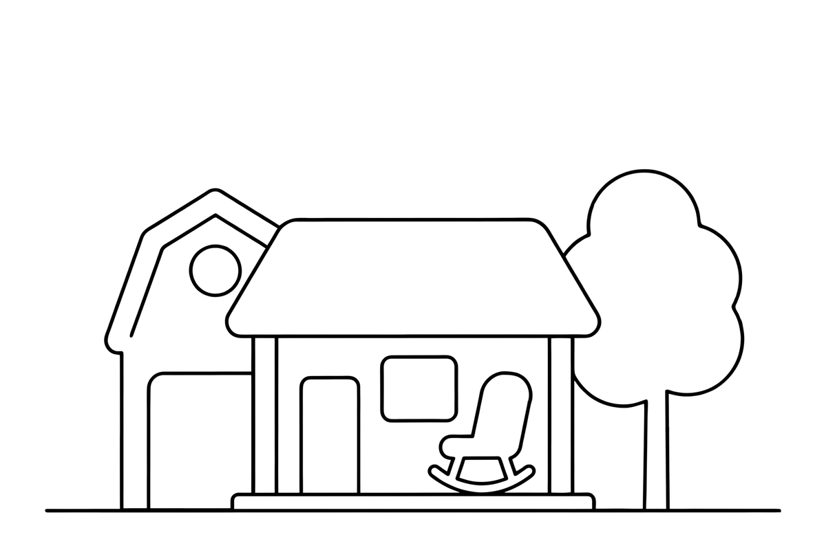 A farmhouse porch with a rocking chair – Farmhouse coloring page