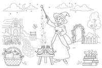 Fairy Godmother sprinkling magic dust over shoes – Fairy Godmother Fairy Scenes coloring page