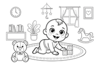 A happy baby crawling on the floor – Baby coloring page
