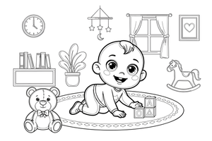 A happy baby crawling on the floor – Baby coloring page