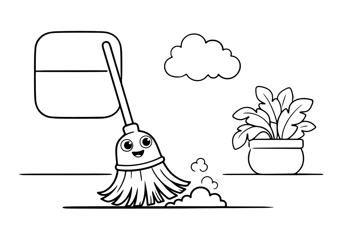 A broom sweeping a little pile of dust – Cleaning Things coloring page
