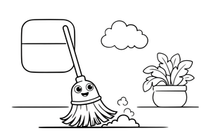 A broom sweeping a little pile of dust – Cleaning Things coloring page