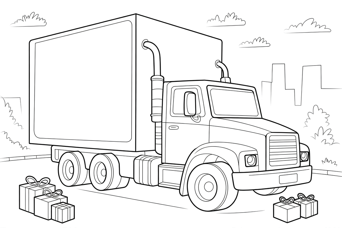Truck a delivery truck with parcels – Truck City Haulers coloring page