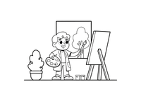 An artist holding a palette and brush – Busy Job Workers coloring page