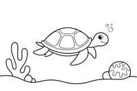 A sea turtle swimming past a coral reef – Gentle Sea Turtle coloring page